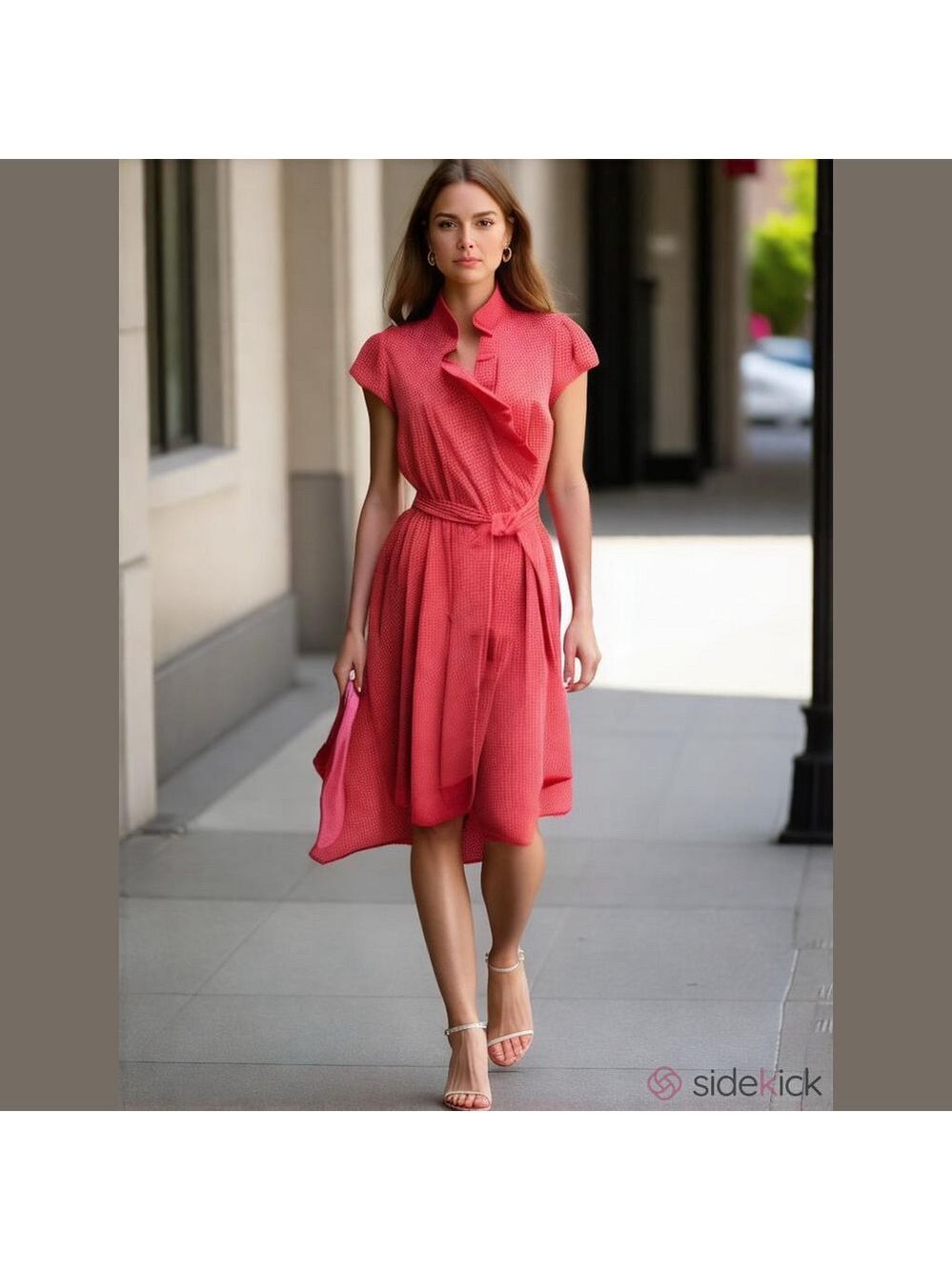 Y2K CALVIN KLEIN RUFFLE PINK CHECK FIT & FLARE WRAP MIDI DRESS FUN FLIRTY SZ 12